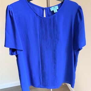 CeCe Vibrant Blue Pleated Blouse